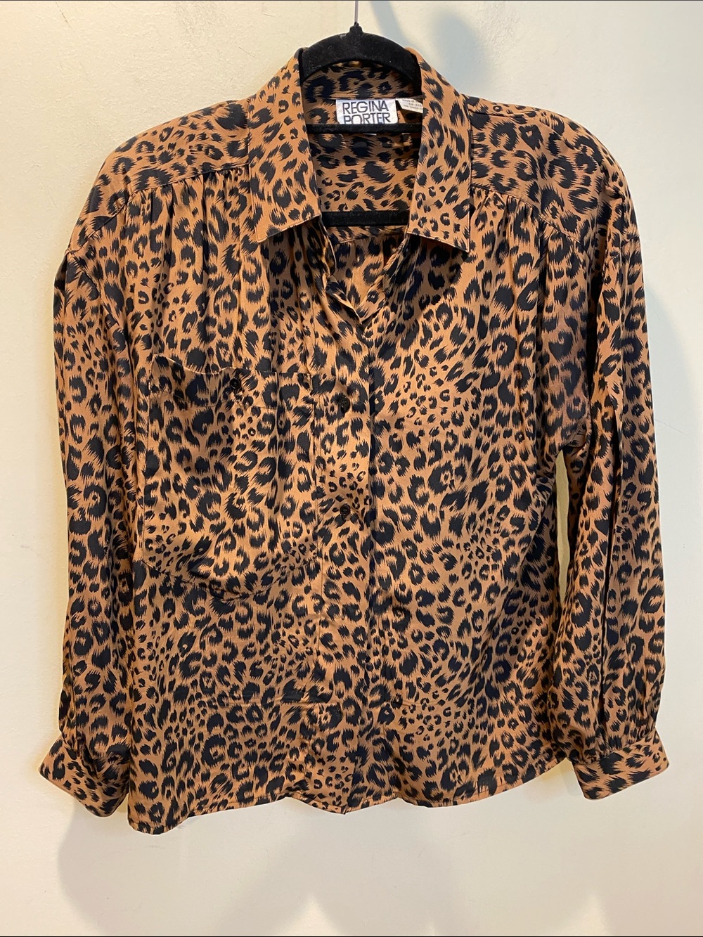 Regina Porter Leopard Print Button-Up Blouse - Brown & Black Sz 6